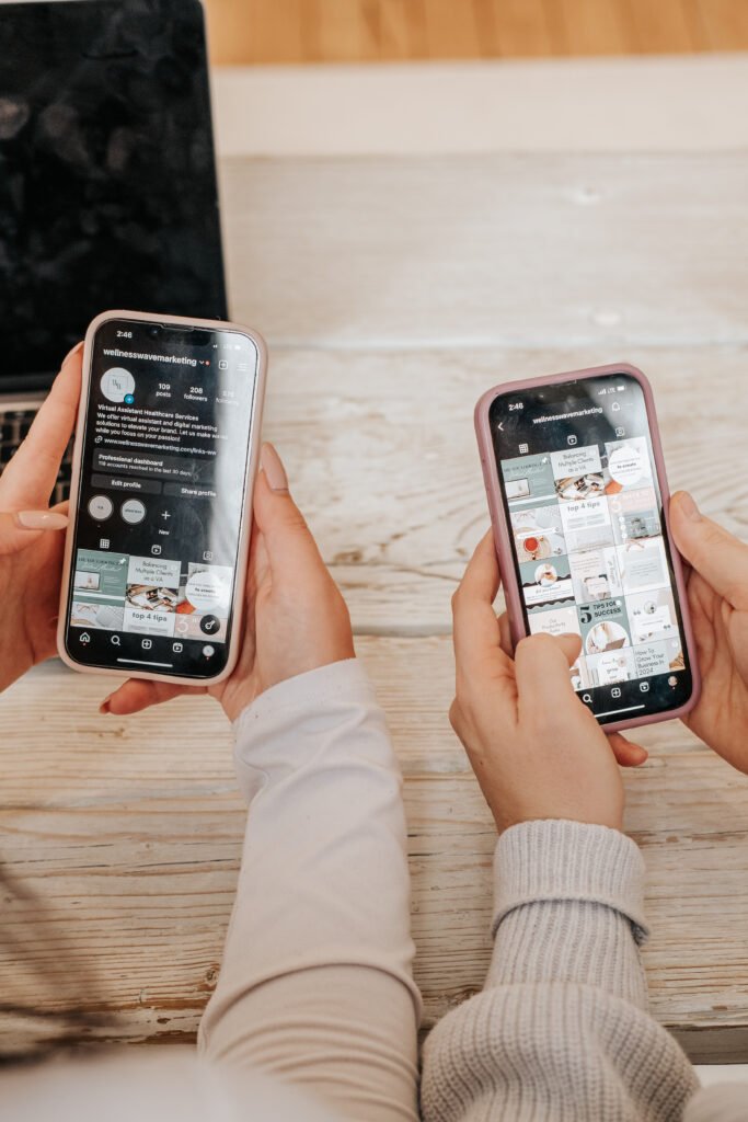 Two phones showing social media feeds